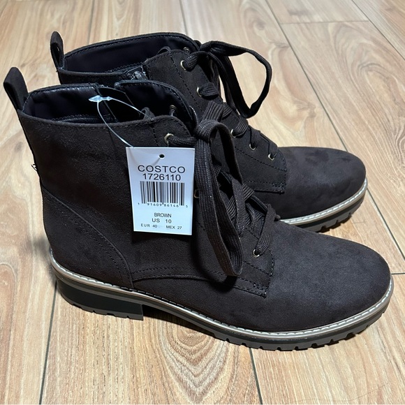 Kensie Ladies Kasha Sz 10M Brown Suede Boots Side Zipper Lace Up New - Picture 3 of 8